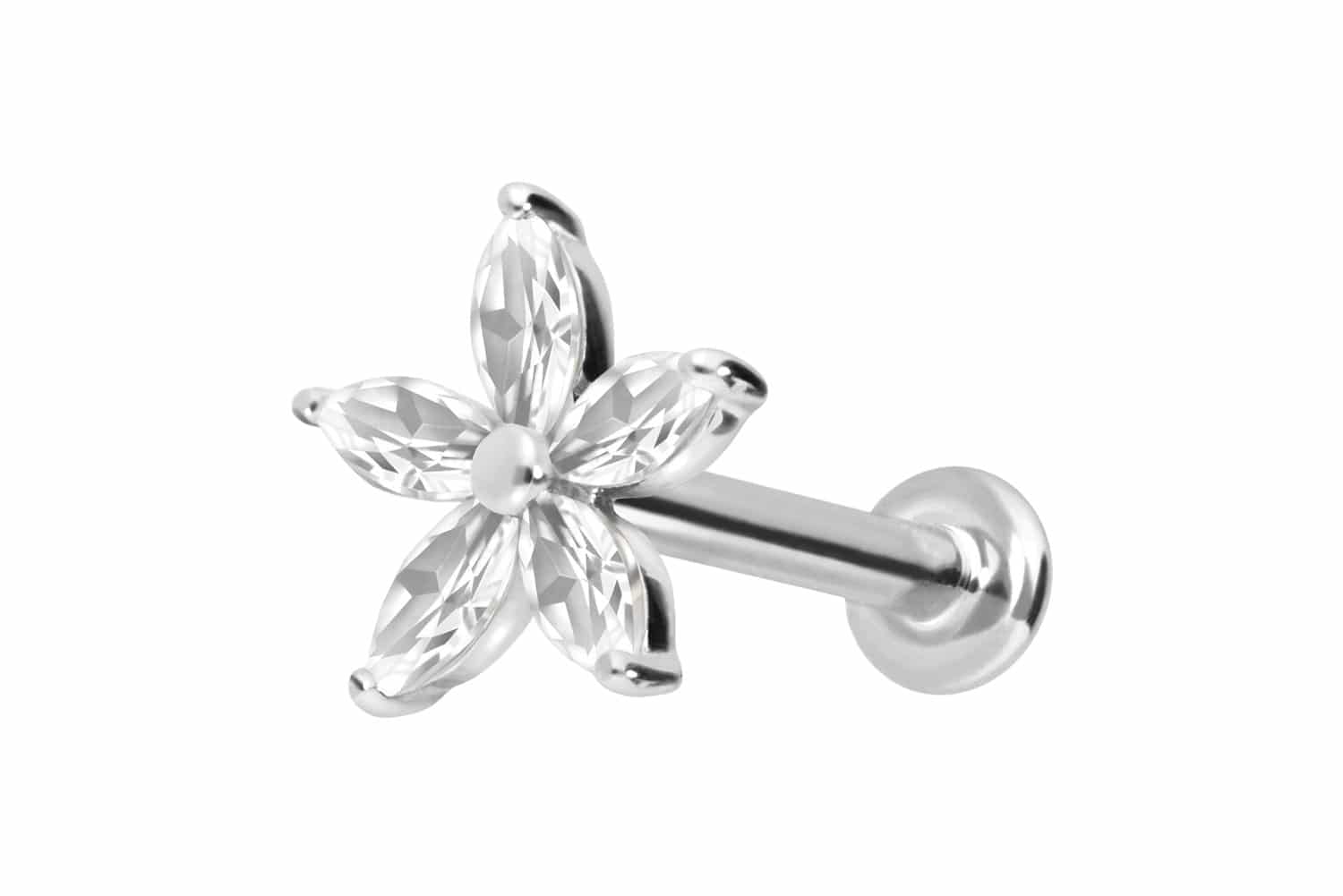 14 Karat Gold Labret Piercing mit Innengewinde MOISSANIT-BLUME